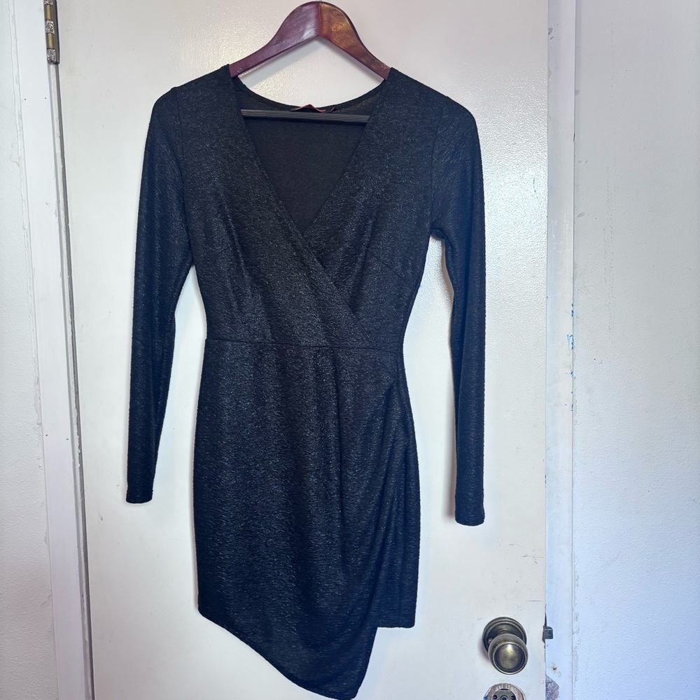 Motel Rocks Shimmering Black Asymmetrical Dress
